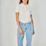 Collared Short Sleeve Sweater