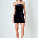 Velvet Rhinestone Mini Dress