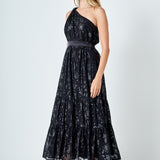 One Shoulder Chiffon Maxi Dress