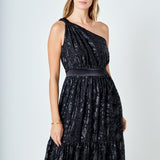 One Shoulder Chiffon Maxi Dress
