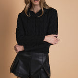 Faux leather Cable Knit Sweater