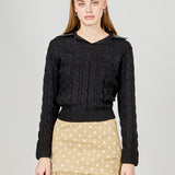 Faux leather Cable Knit Sweater