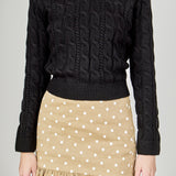 Faux leather Cable Knit Sweater