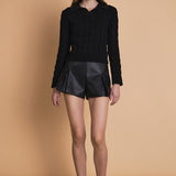 Faux leather Cable Knit Sweater