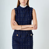 Lace Detail Tweed Mini Dress