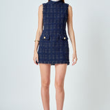 Lace Detail Tweed Mini Dress