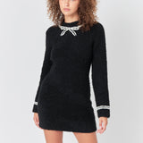 Bow Knit Mini Sweater Dress