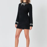 Bow Knit Mini Sweater Dress