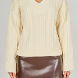 Cable Knit V-Neck Long Sleeve Sweater