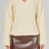 Cable Knit V-Neck Long Sleeve Sweater