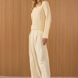 Cable Knit V-Neck Long Sleeve Sweater