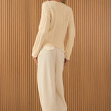 Cable Knit V-Neck Long Sleeve Sweater