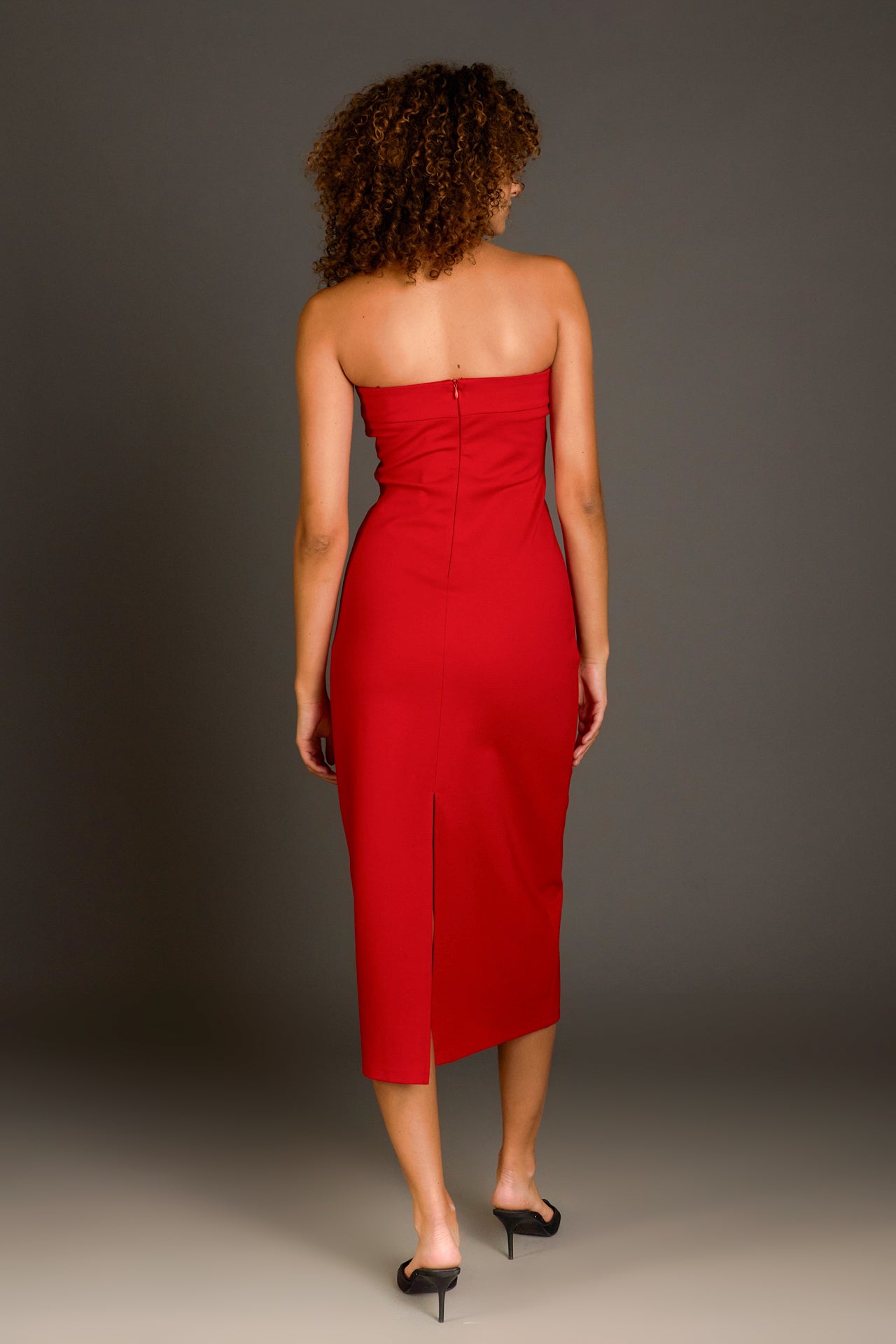 red strapless midi dress Endless Rose