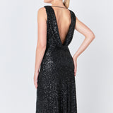 Open Back Sleeveless Sequins Maxi Dress