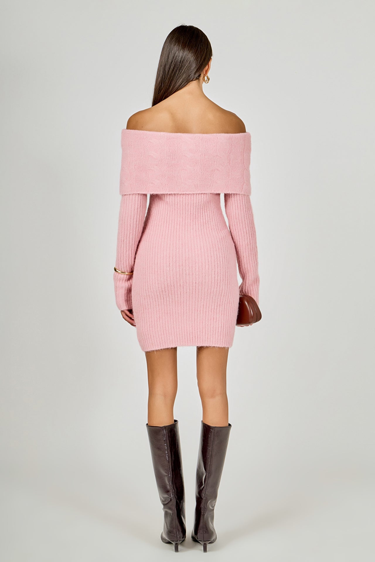 Endless Rose Women's Off Shoulder Sweater Mini Dress - BALLET PINK Endless Rose Women's Off Shoulder Sweater Mini Dress - BALLET PINK