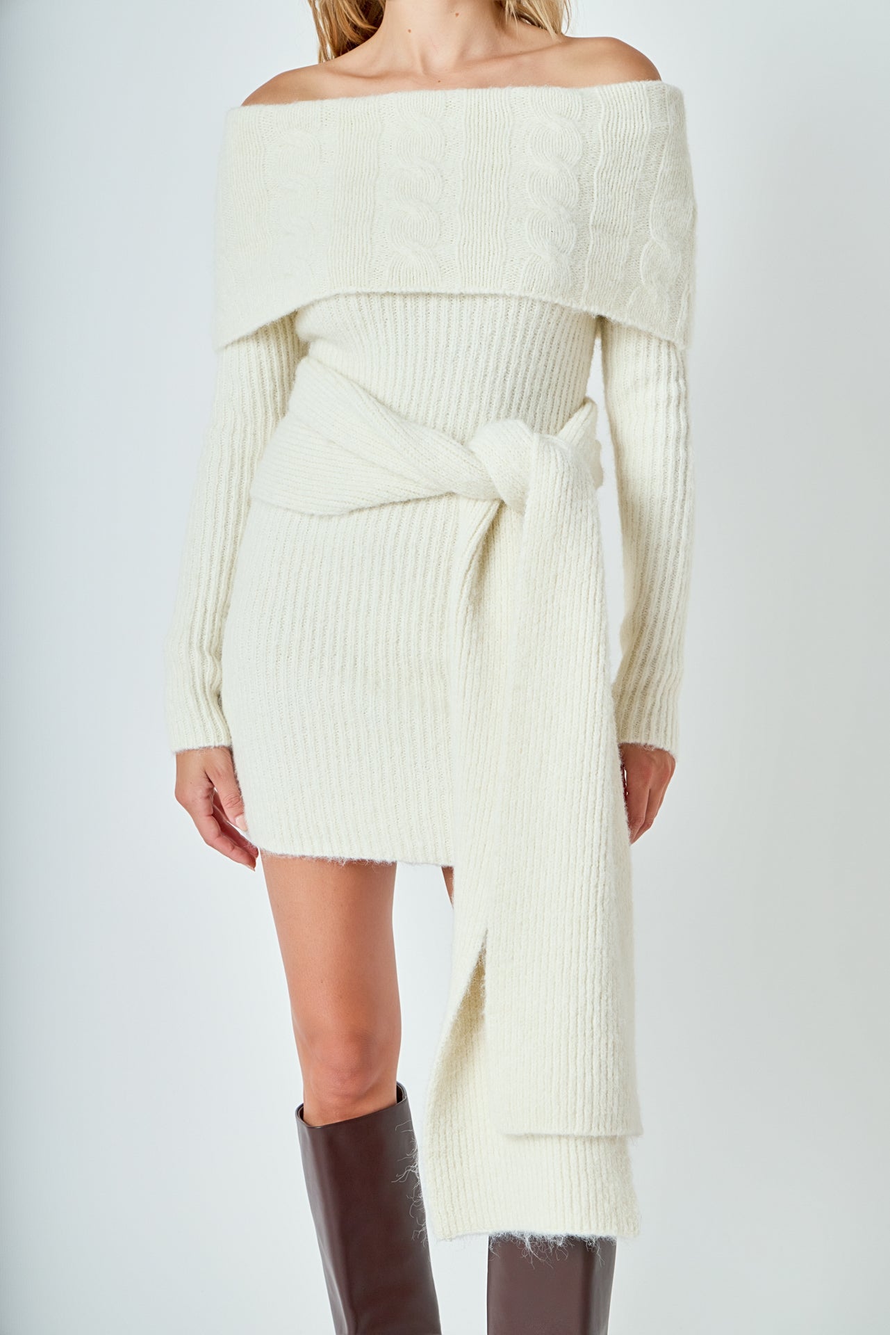 Off Shoulder Sweater Mini Dress – Endless Rose