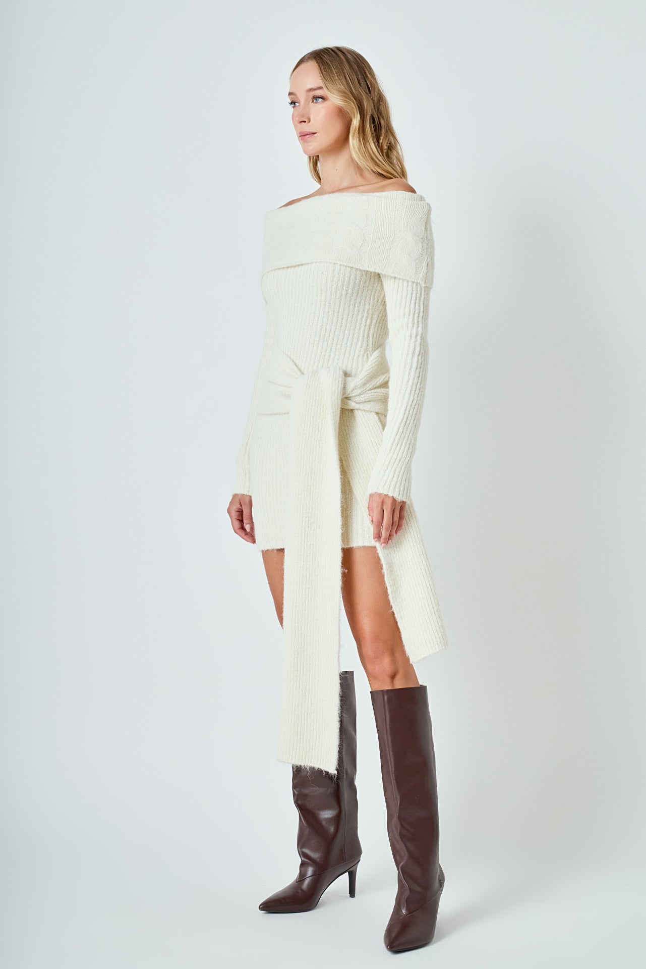 Off Shoulder Sweater Mini Dress – Endless Rose