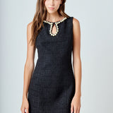 Pearl Accented Cutout Mini Dress