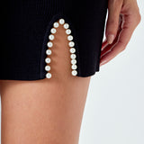 Pearl Accented Cutout Mini Skirt