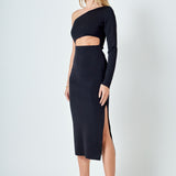Knit One Shoulder Midi Dress