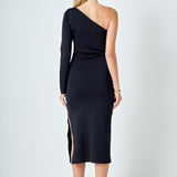 Knit One Shoulder Midi Dress