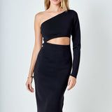 Knit One Shoulder Midi Dress