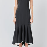 Contrast Binding Flounce Maxi Dress