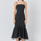 Contrast Binding Flounce Maxi Dress