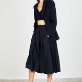 Belted Blouson Midi Skirt