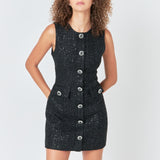 Tweed Jewel Buttoned Mini Dress