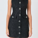 Tweed Jewel Buttoned Mini Dress