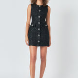 Tweed Jewel Buttoned Mini Dress