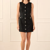 Tweed Jewel Buttoned Mini Dress
