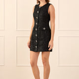 Tweed Jewel Buttoned Mini Dress