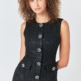 Tweed Jewel Buttoned Mini Dress