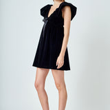 Velvet Satin Bow Mini Dress