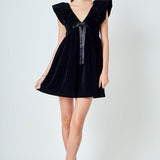Velvet Satin Bow Mini Dress
