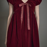 Velvet Satin Bow Mini Dress
