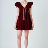 Velvet Satin Bow Mini Dress