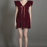 Velvet Satin Bow Mini Dress