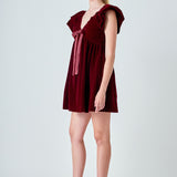 Velvet Satin Bow Mini Dress