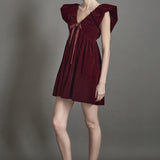 Velvet Satin Bow Mini Dress