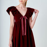 Velvet Satin Bow Mini Dress