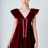Velvet Satin Bow Mini Dress
