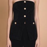 Velvet Strapless Buttoned Long Top