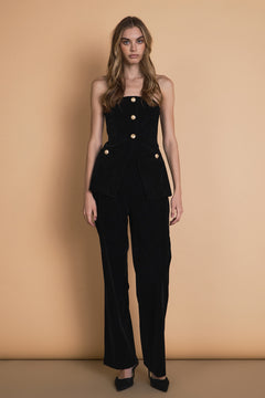 Velvet Strapless Buttoned Long Top