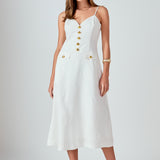 Linen Buttoned Midi Dress