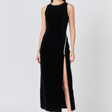 Jewel Trim Maxi Velvet Dress