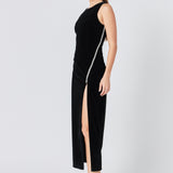 Jewel Trim Maxi Velvet Dress