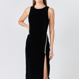 Jewel Trim Maxi Velvet Dress